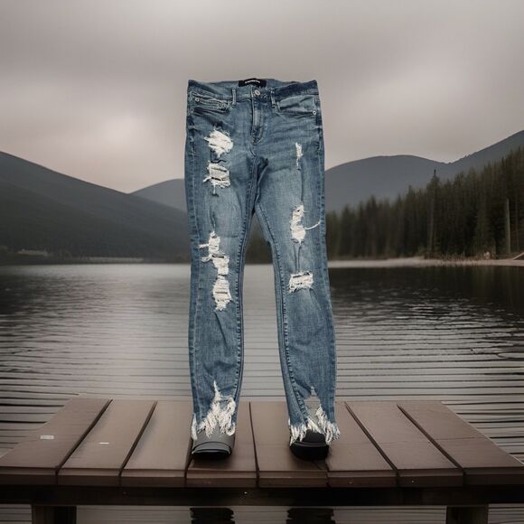 Express Denim - Express Ankle Legging Mid Rise Jeans 4 (28x26.5) Blue Distressed Stretch Womens